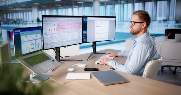 Corporate professional analyzing data